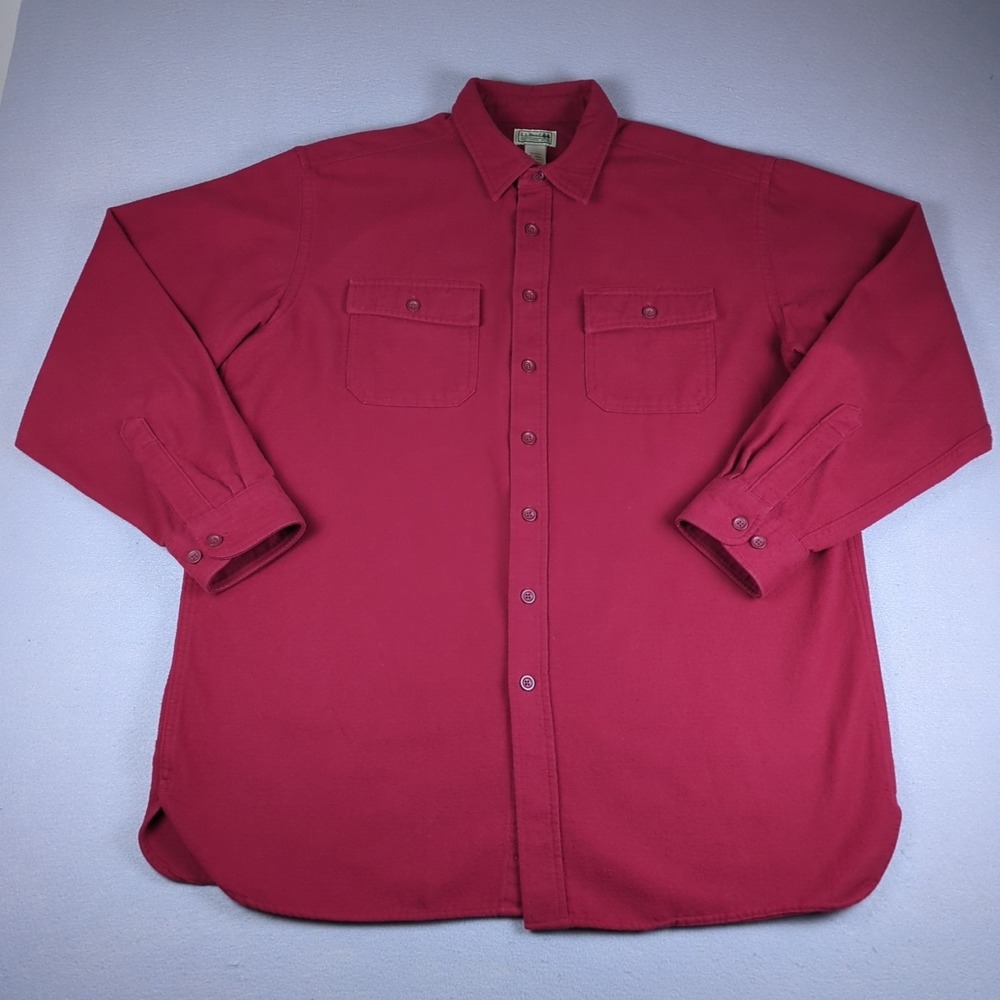 LL Bean Chamois Flannel Shirt Mens Extra Large Tall Red Button Up Long Sleeve
